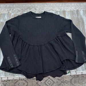 We The Free Black Waffle Knit Peplum Sweatshirt
